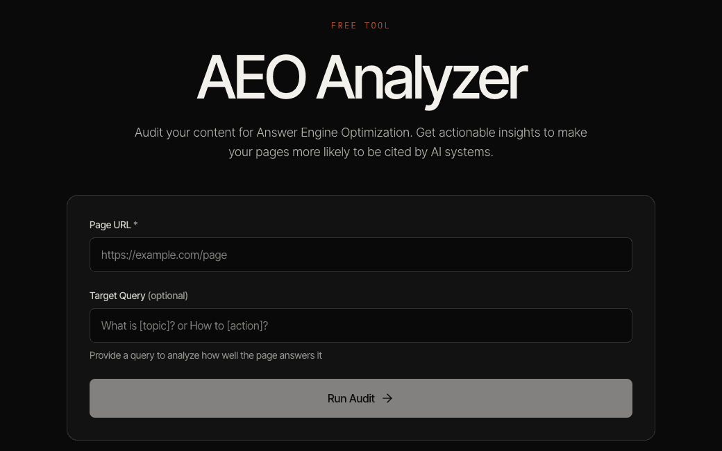 AEO Analyzer running in the browser